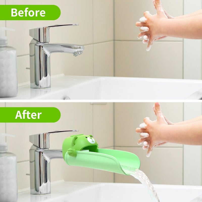 SKYROKU Faucet Extender for Kids, Temperature-Sensitive Faucet Spout Extension for Independent Hand Washing - Cute Bear Design, Fits Most Bathroom & Kitchen Sinks(Green) - Image 5